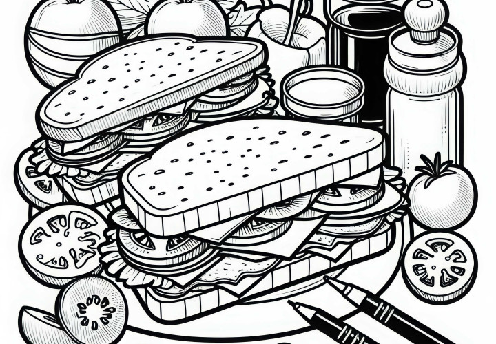 Dessins de coloriage gratuits de sandwiches en plat principal Dessins à colorier de sandwichs en plat principal gratuits