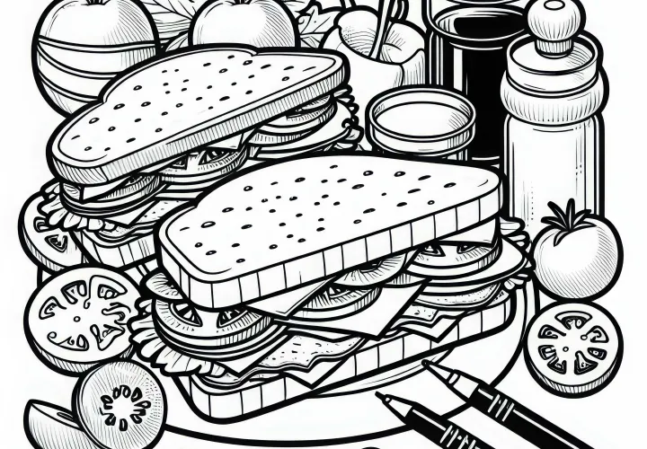Бесплатная раскраска сэндвичей как главное блюдо