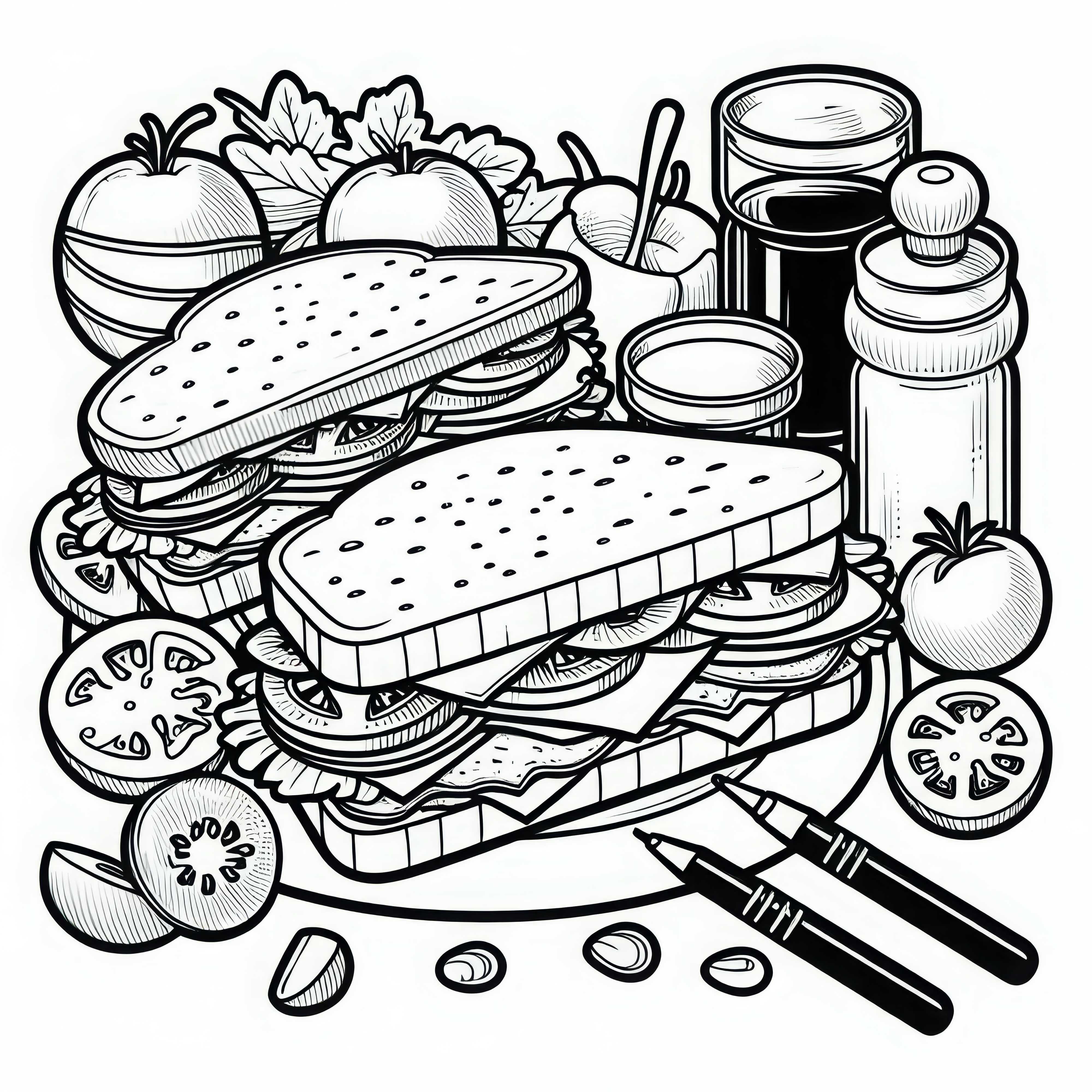 Dessins à colorier gratuits de sandwichs en plat principal