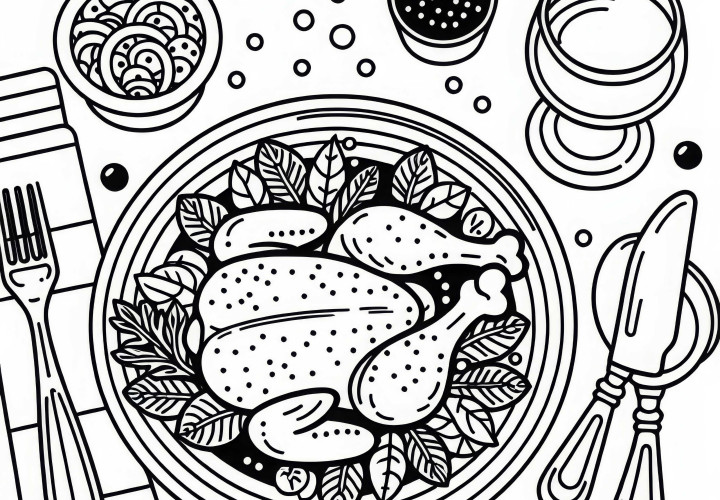 Poulet en plat principal - Colorier image gratuite