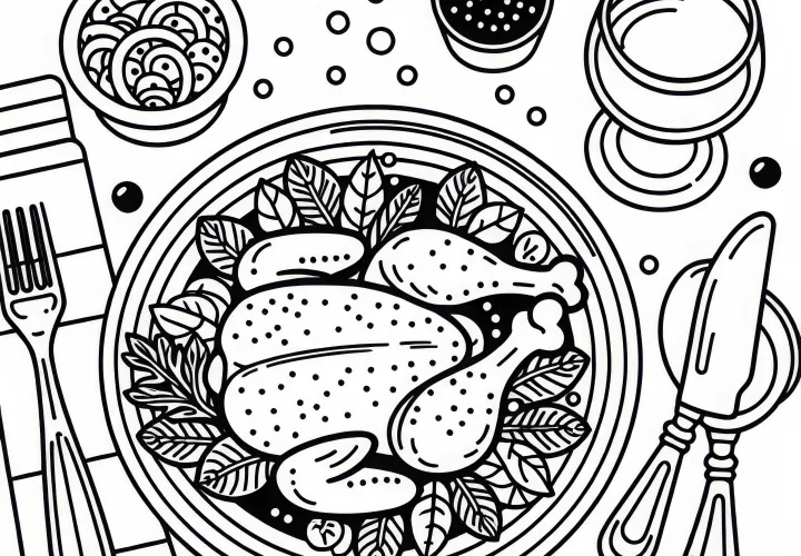 Курица как основное блюдо - Раскраска бесплатно
