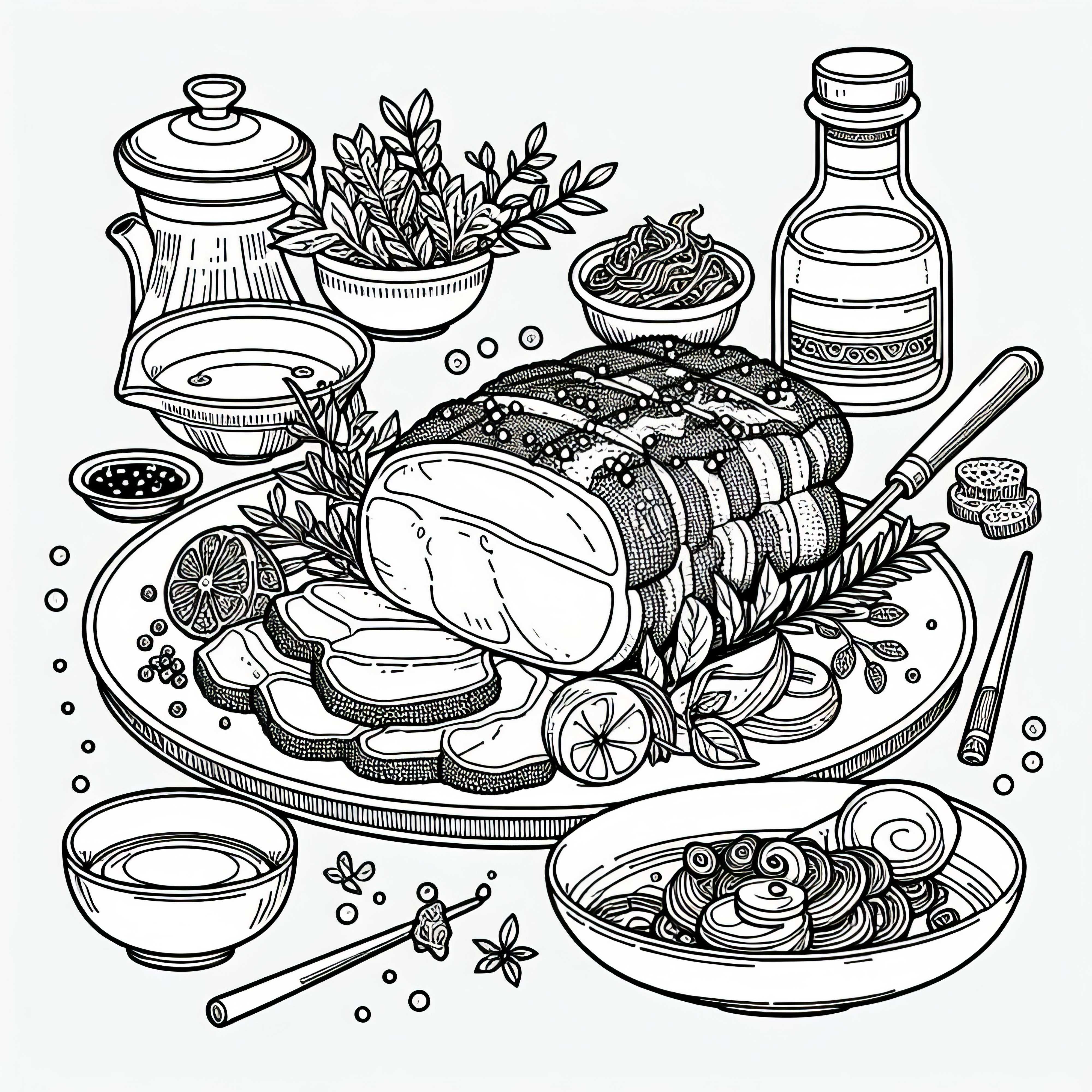 Mélange de coloriage gratuit de porc en plat principal Coloriage de plat principal avec du porc gratuit