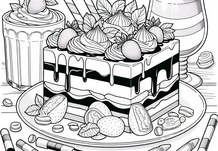 Tiramisu en dessert – Dessin à colorier gratuit