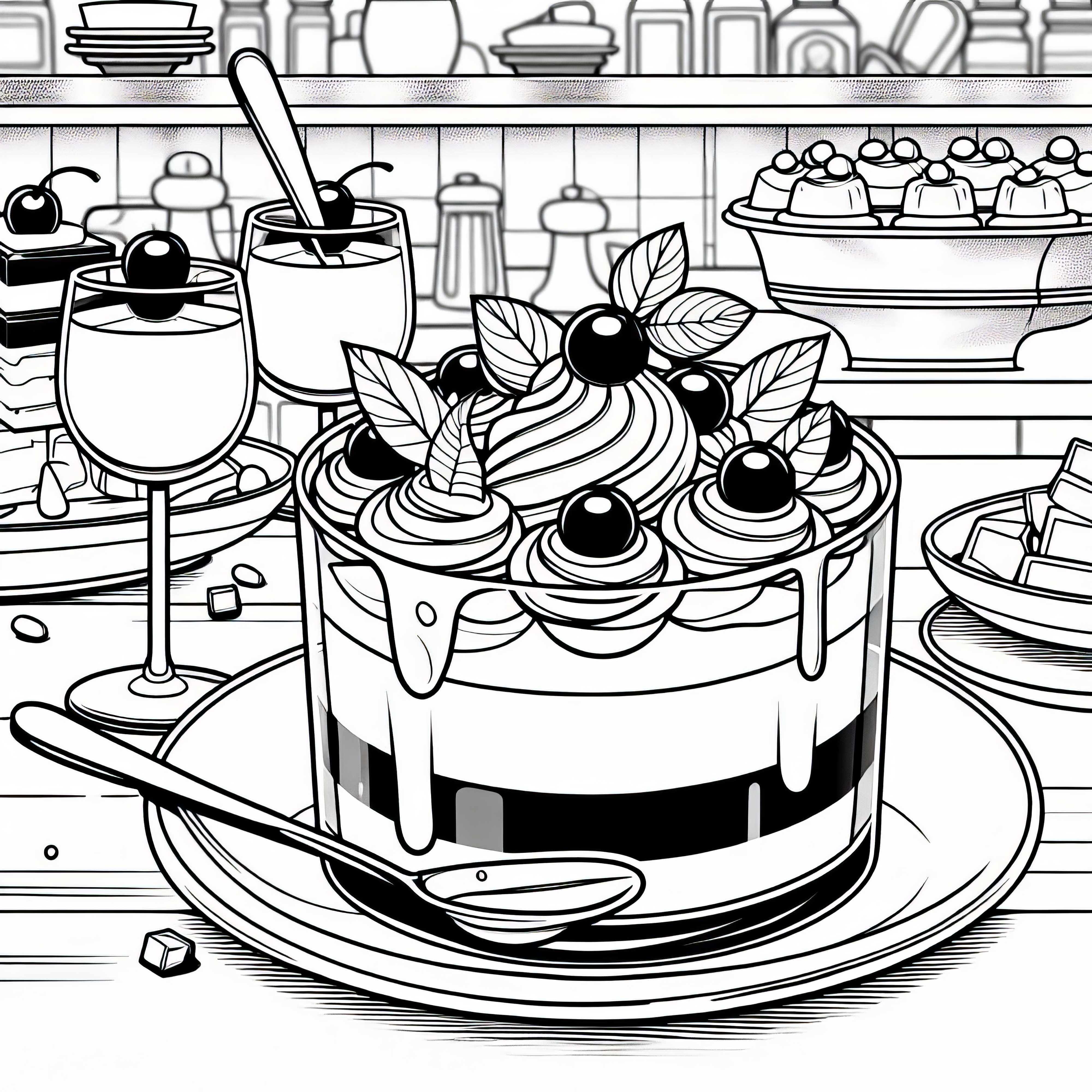 Mousse au Chocolat comme modèle de coloriage de dessert gratuit Mousse au Chocolat en tant que modèle de coloriage dessert gratuit