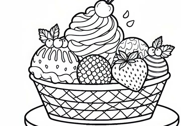 Мороженое как десерт – раскраска для раскрашивания и скачивания