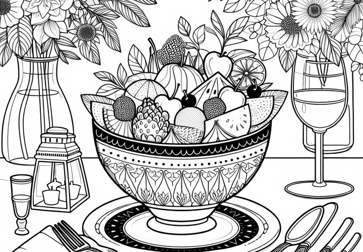 Salade de fruits en dessert - Dessin à colorier à télécharger gratuitement