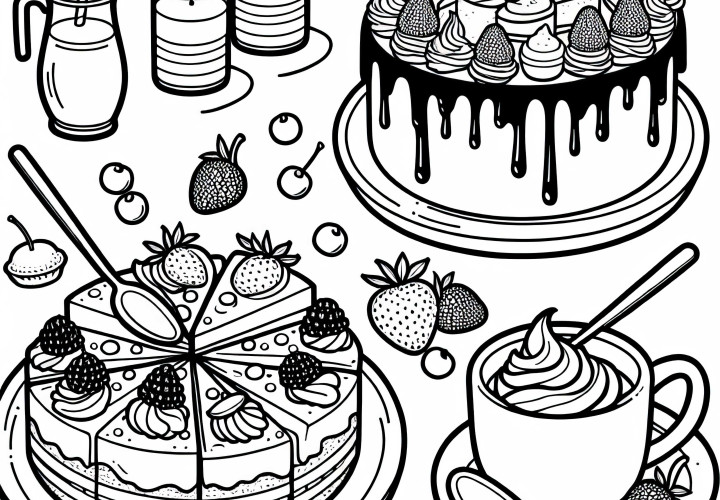 Modèle de coloriage gratuit pour gâteaux et tartes en dessert