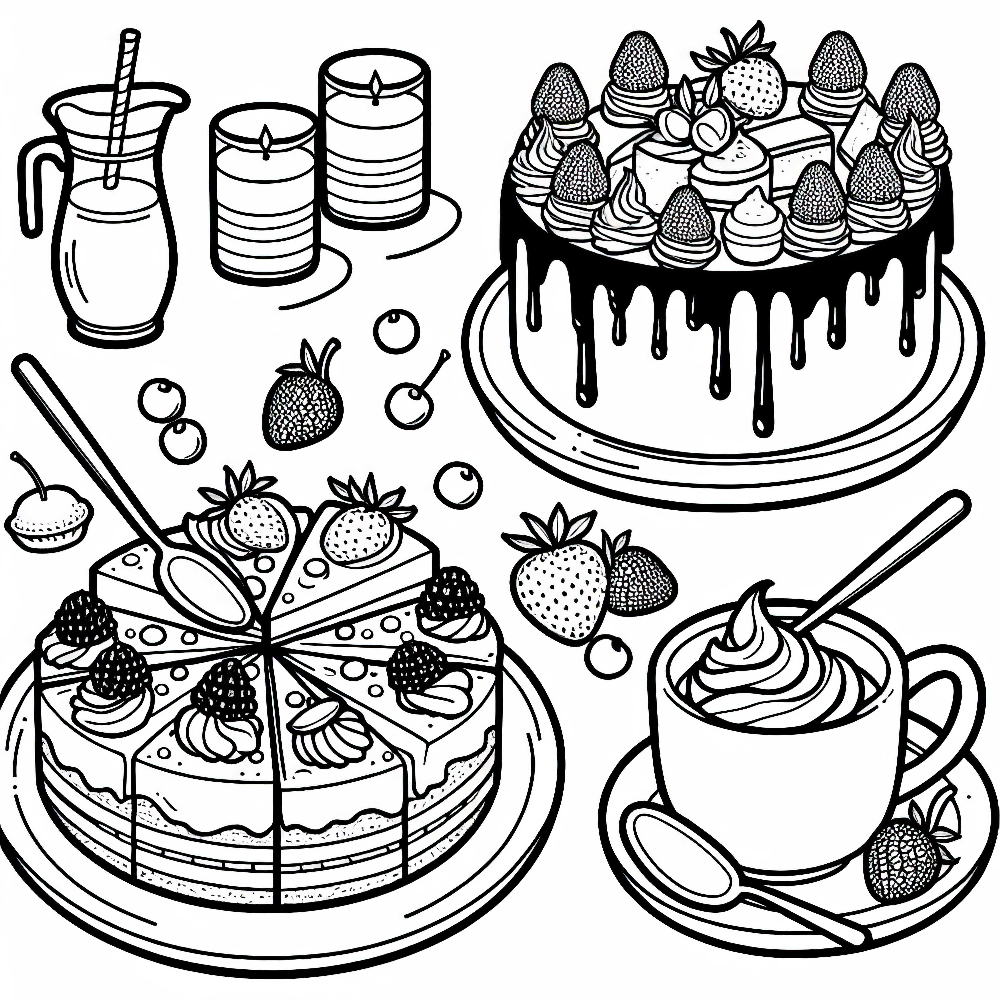 Modèle de coloriage gratuit pour les gâteaux et tartes en dessert