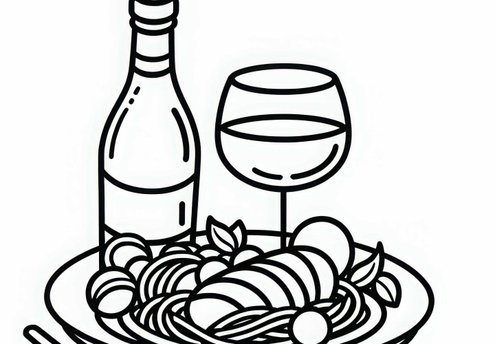 Вино как напиток к еде – Раскраска бесплатно