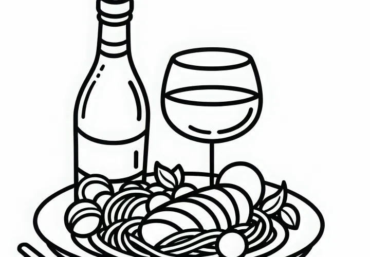 Вино как напиток к еде – Раскраска бесплатно