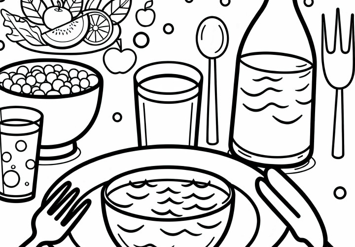 Вода как напиток к еде – раскраска для раскрашивания