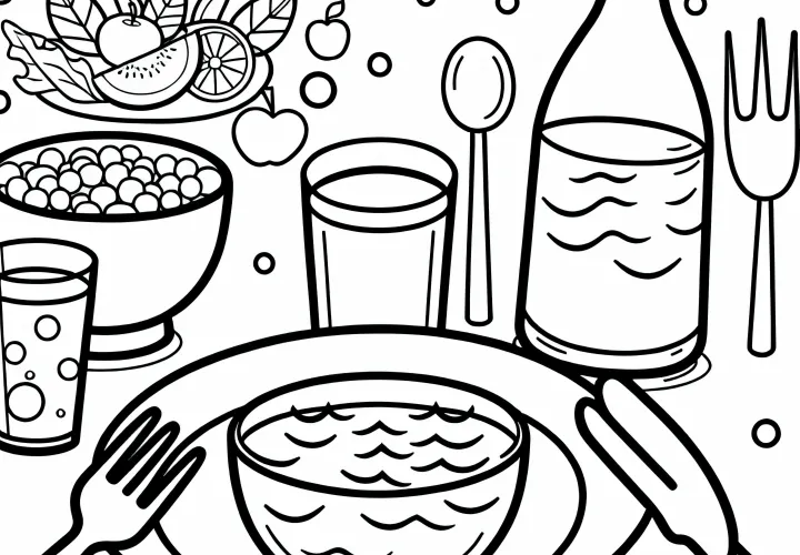 Вода как напиток к еде – раскраска для раскрашивания