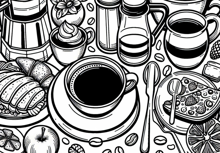 Кофе как напиток к еде – Раскраска Бесплатно