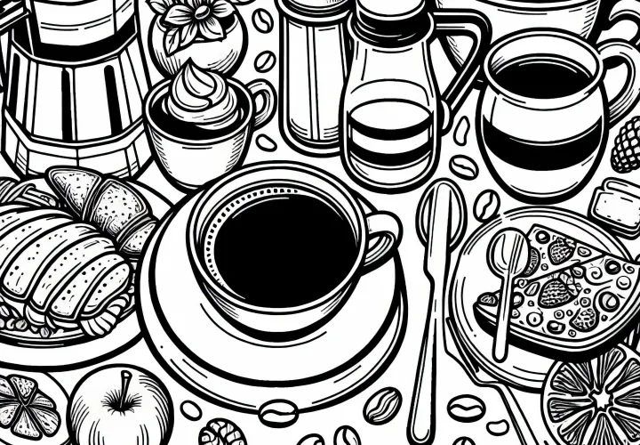 Кофе как напиток к еде – Раскраска Бесплатно