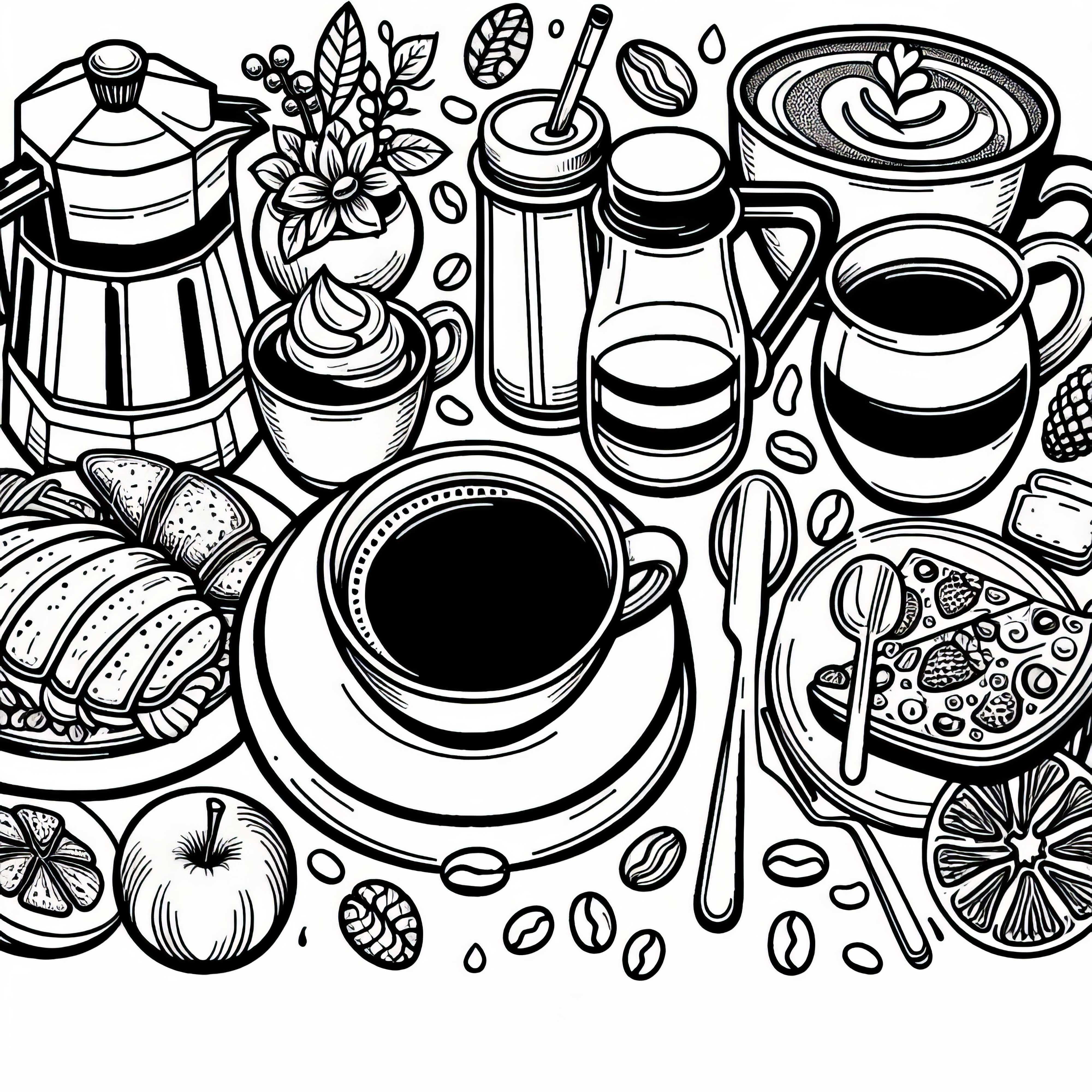 Кофе как напиток к еде – Раскраска бесплатно Кофе как напиток к еде – Раскраска бесплатно