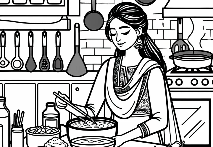 Повар готовит блюда в ресторанной кухне – бесплатная раскраска