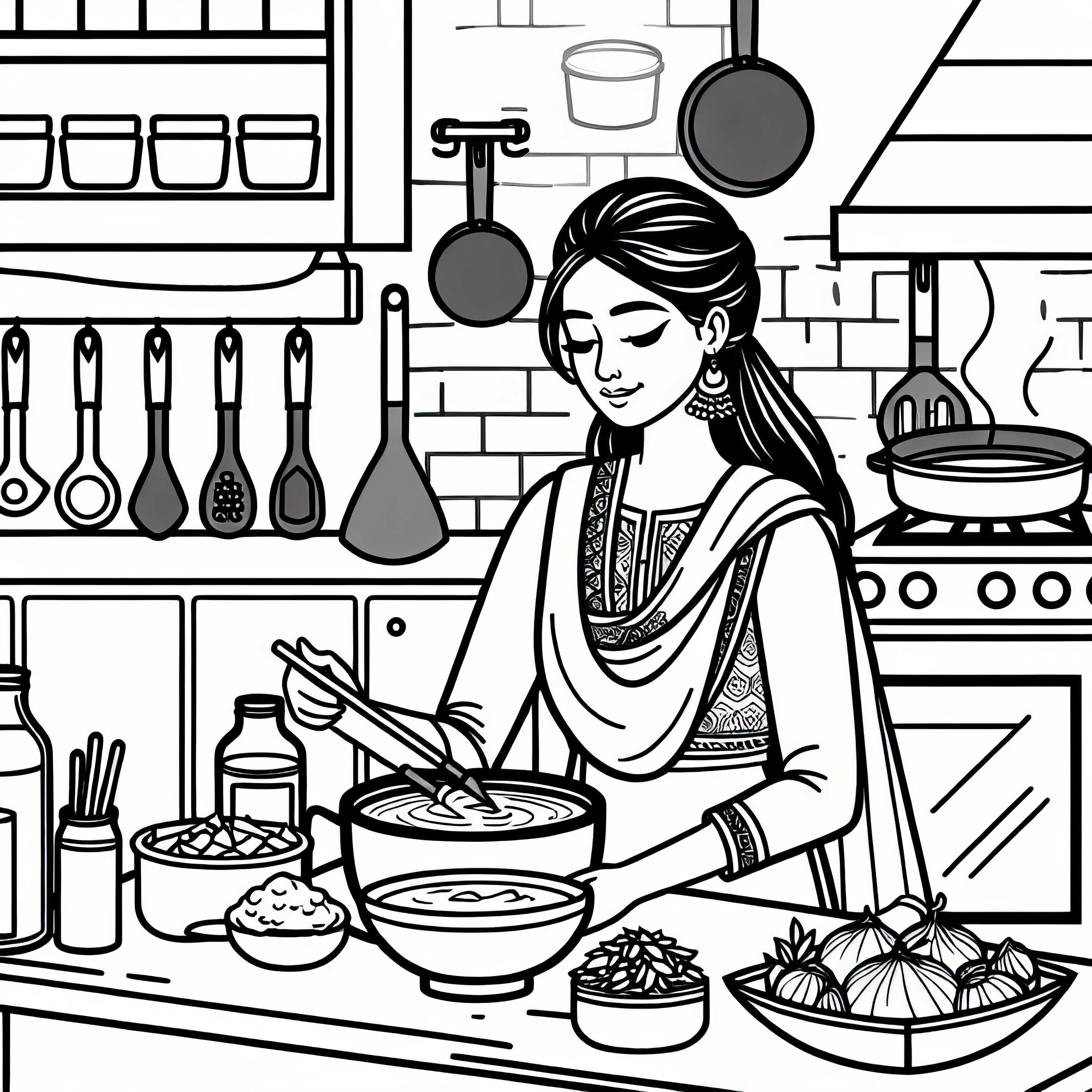 Повар готовит блюда на кухне ресторана – бесплатный раскраска Повар готовит блюда в ресторане – бесплатная раскраска