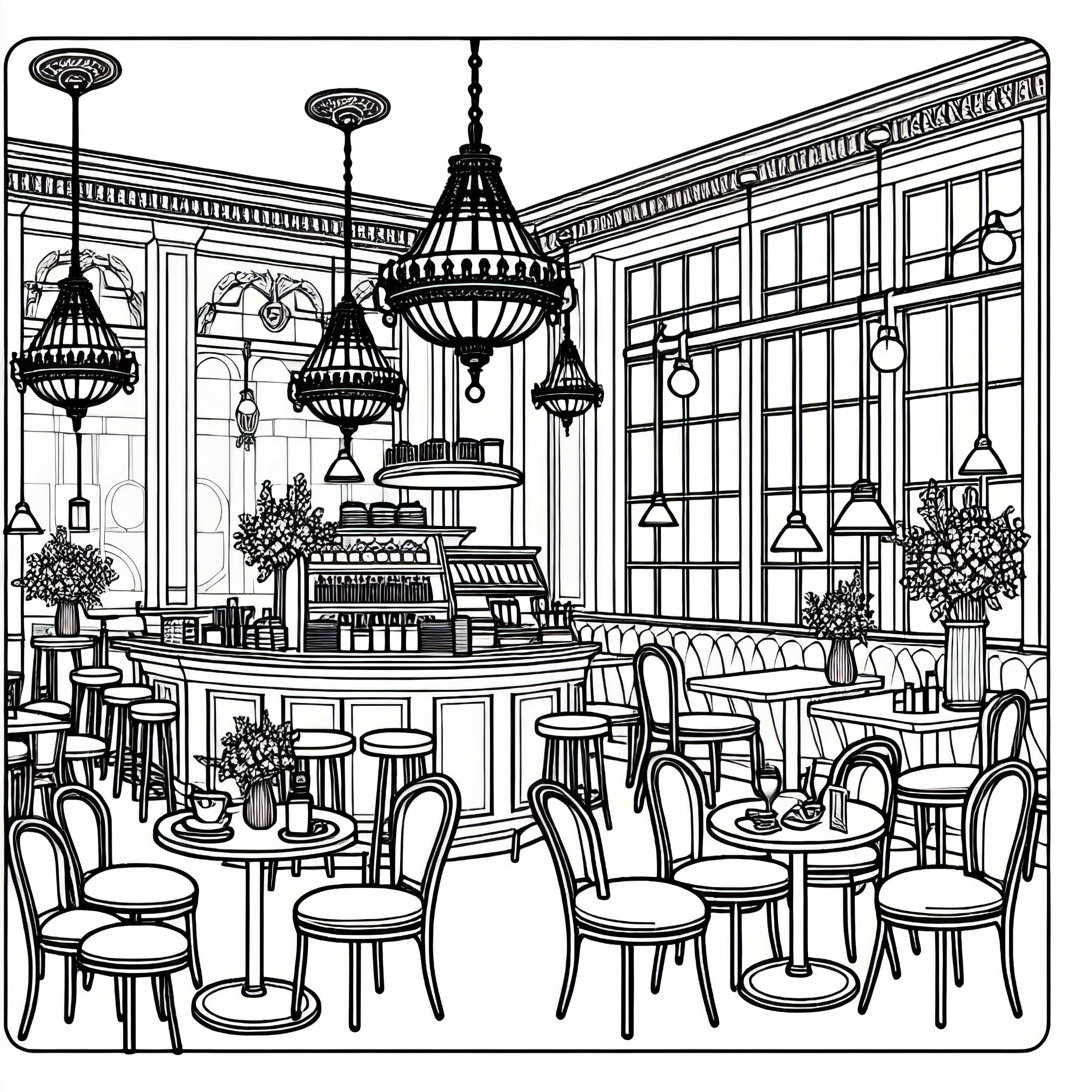 Раскраска внутреннего убранства ресторана – Бесплатное предложение для скачивания Рисунок для раскраски ресторана изнутри – Бесплатное предложение для скачивания