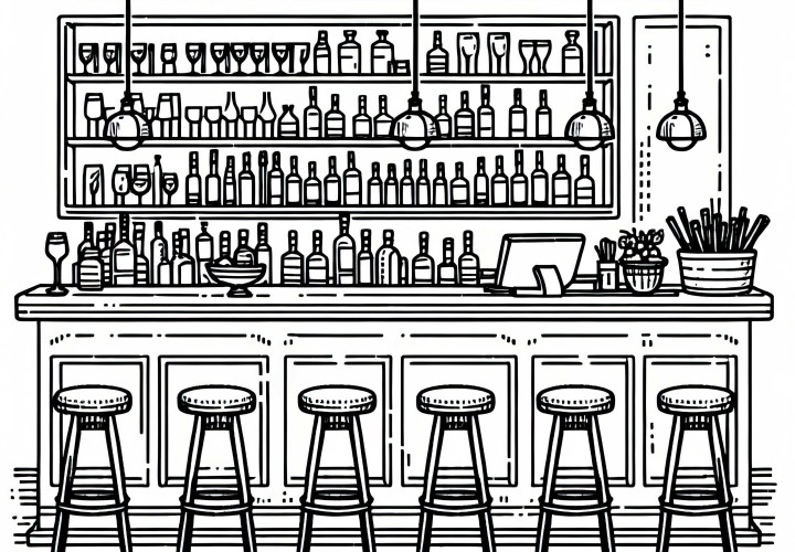 Бар в ресторане: Бесплатная раскраска
