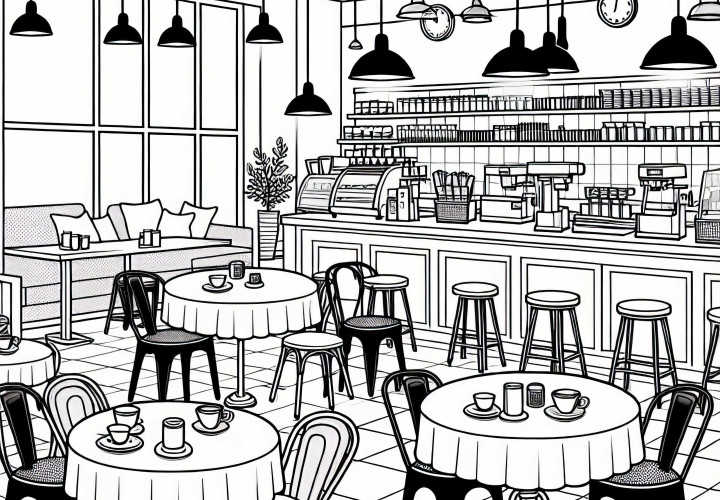 Кафе изнутри – Бесплатная раскраска