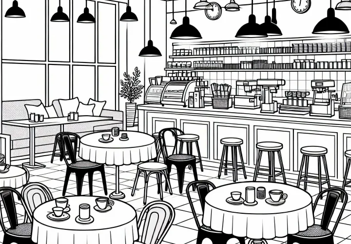 Кафе изнутри – Бесплатная раскраска