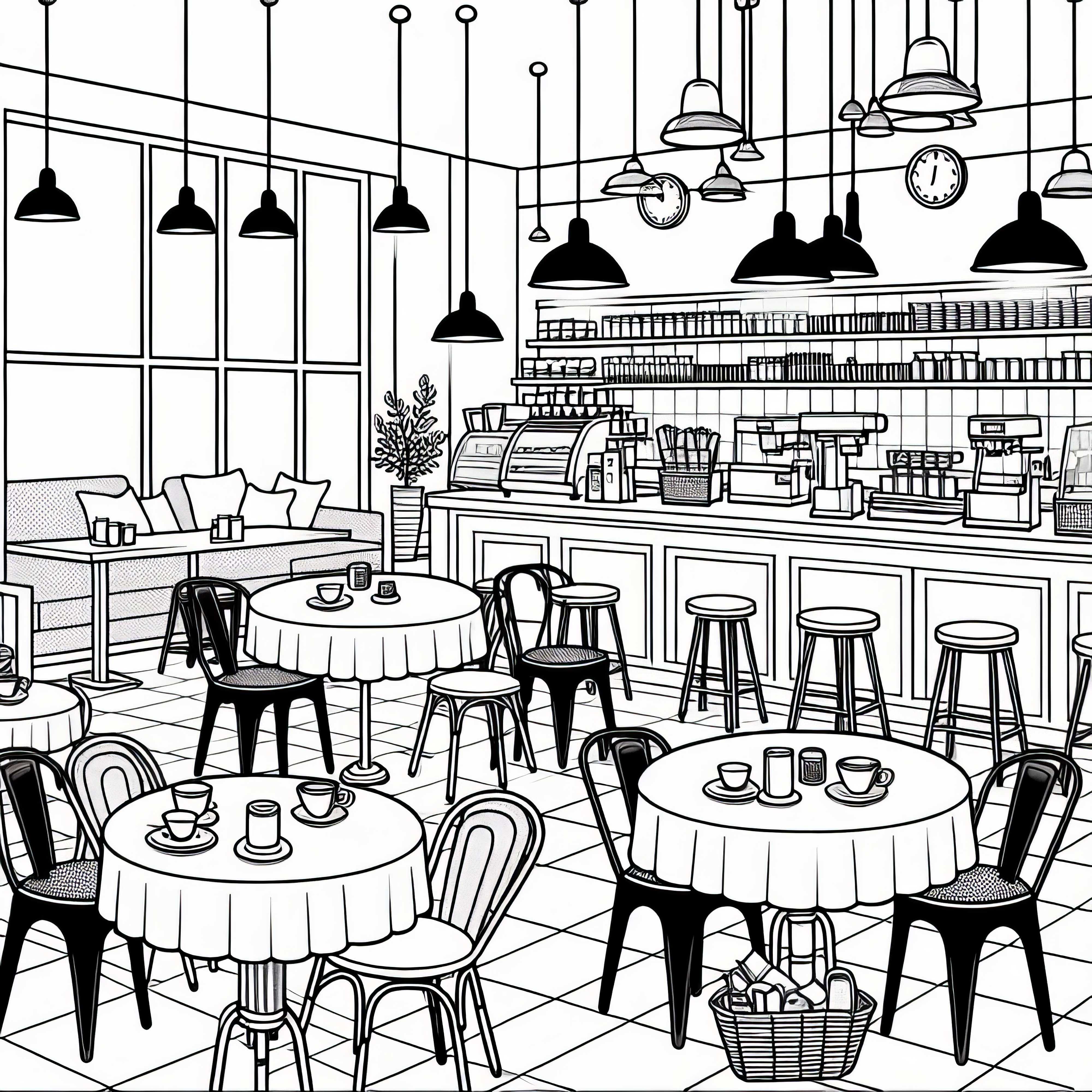 Кафе изнутри – Бесплатная раскраска Кафе изнутри – Раскраска бесплатно
