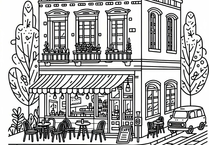 Бесплатная раскраска кафе снаружи