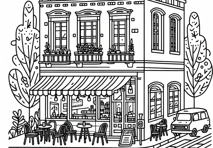 Бесплатная раскраска кафе снаружи