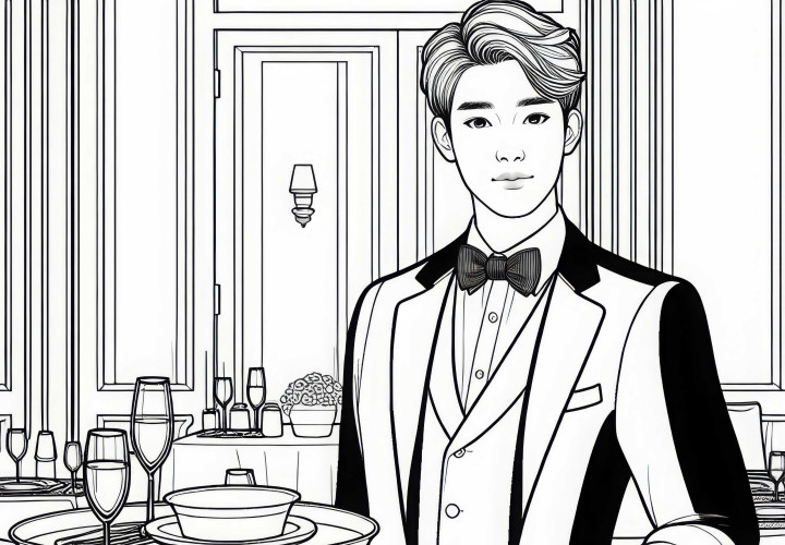 Раскраска сobeржающего в элегантном ресторане