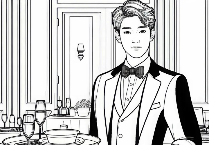 Раскраска сobeржающего в элегантном ресторане