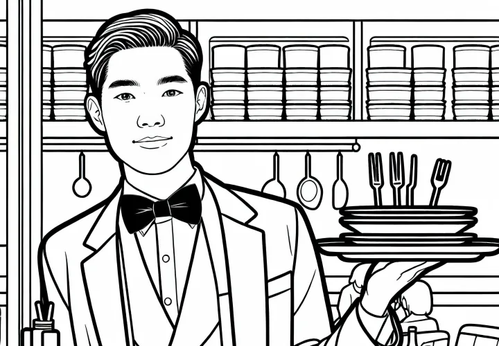 Раскраска с обслуживанием в ресторане - Бесплатное предложение для загрузки