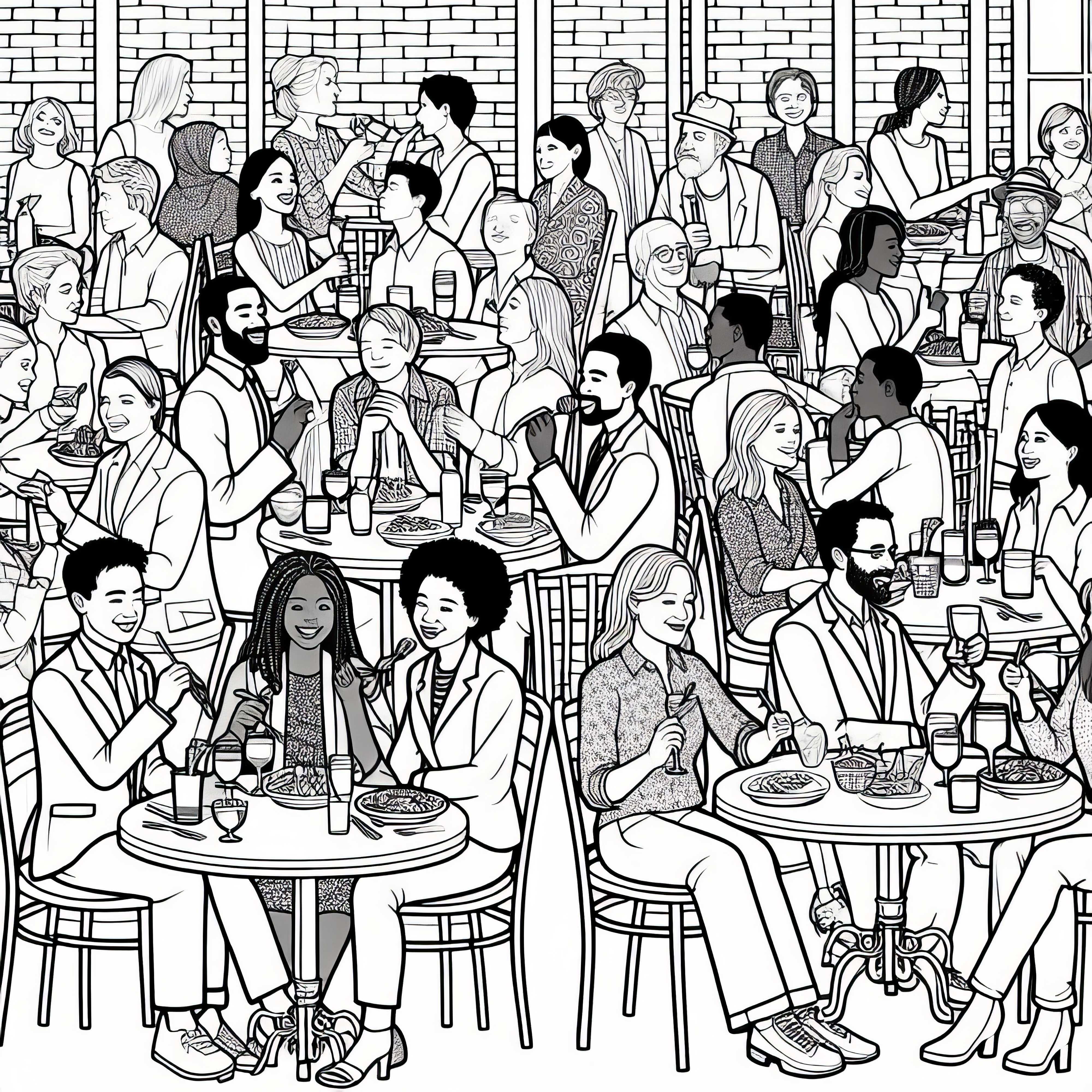 Раскраска с гостями в ресторане - Скачайте бесплатно Раскраска с изображением гостей в ресторане – Скачайте бесплатно