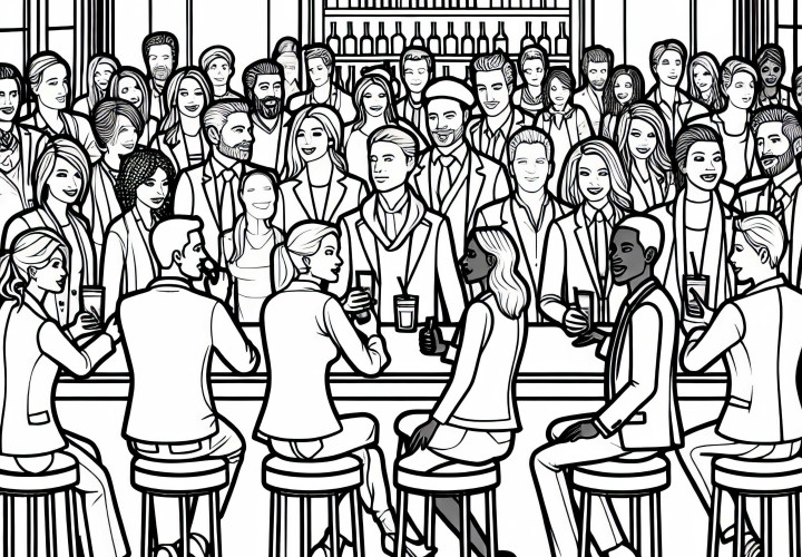 Люди за баром ресторана – Бесплатная раскраска