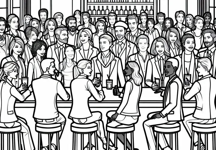 Люди за баром ресторана – Бесплатная раскраска