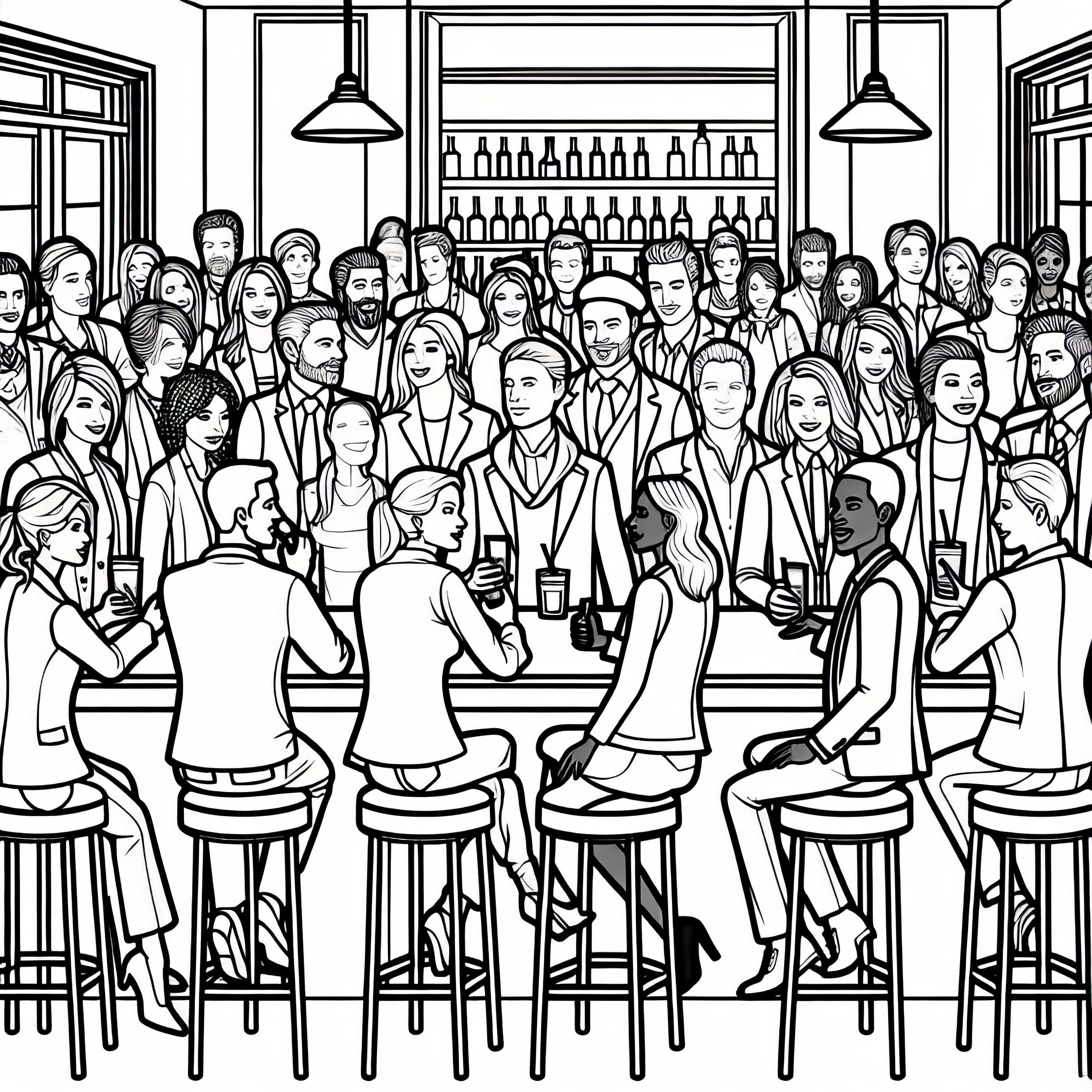 Люди у бара ресторана – раскраска бесплатно Люди у бара ресторана – бесплатный раскраска