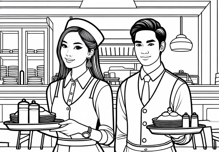 Официант в ресторане – раскраска бесплатно
