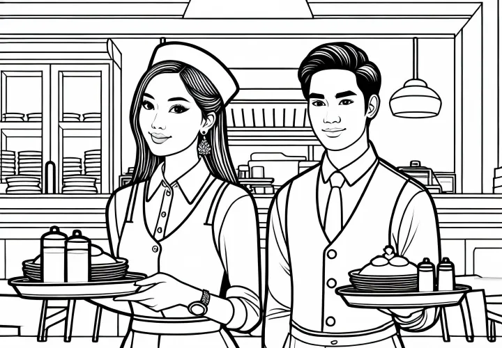 Официант в ресторане – раскраска бесплатно