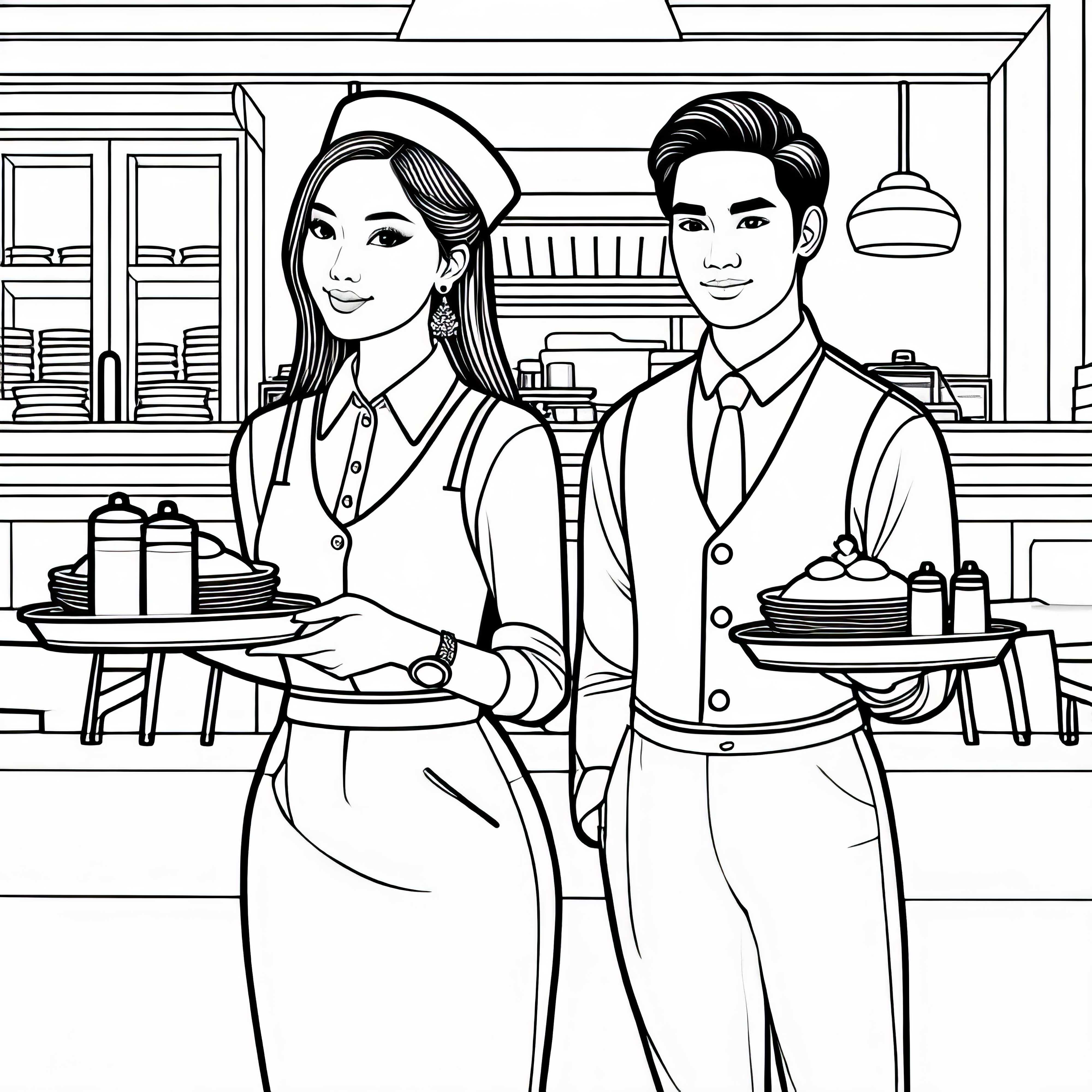 Официант в ресторане – бесплатная раскраска Официант в ресторане – Бесплатная раскраска