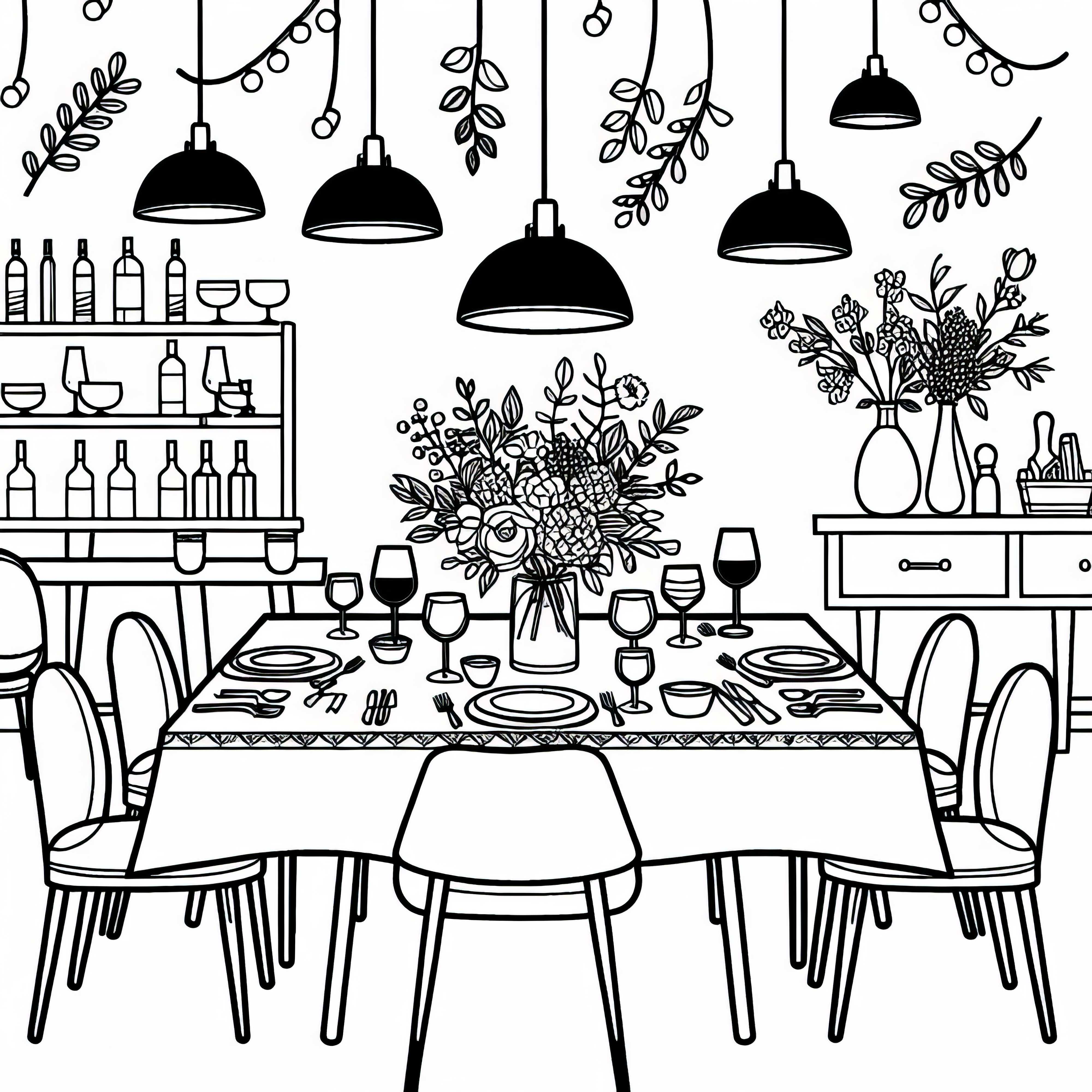 Сервированный стол в ресторане – раскраска бесплатно Накрытый стол в ресторане – бесплатная раскраска