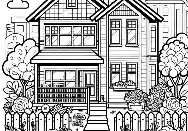 Free coloring page of a multi-family house