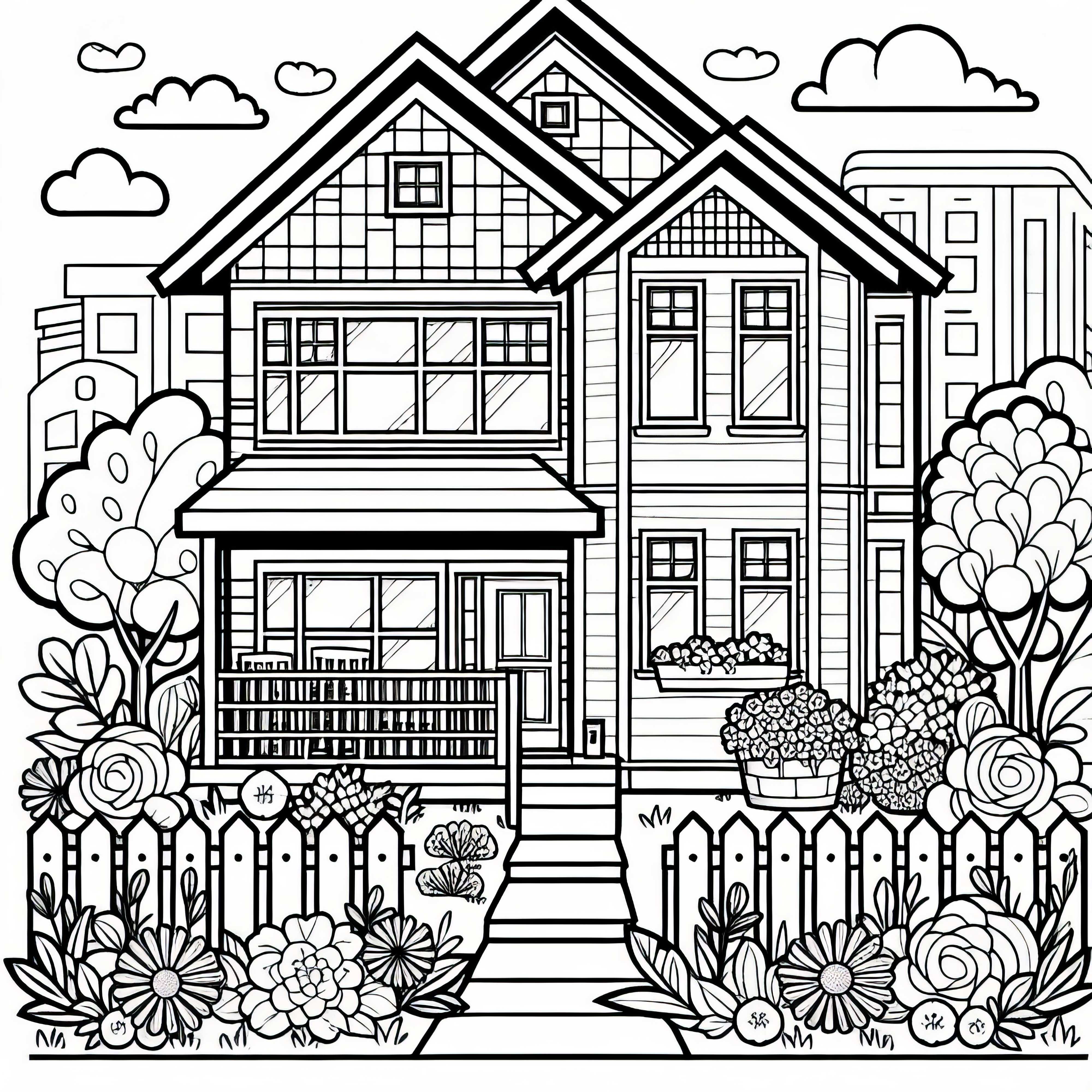 Free coloring page of a multi-family house