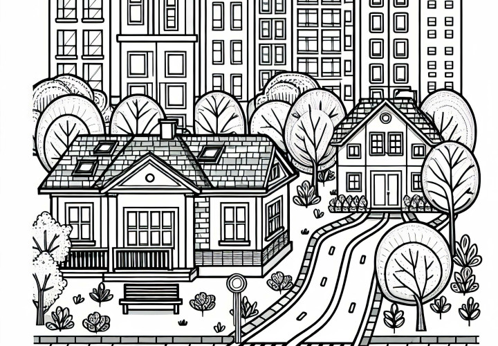 Coloring page of an apartment complex - Free download