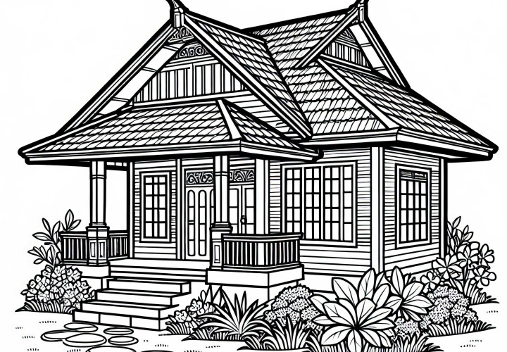 Free coloring page of a bungalow