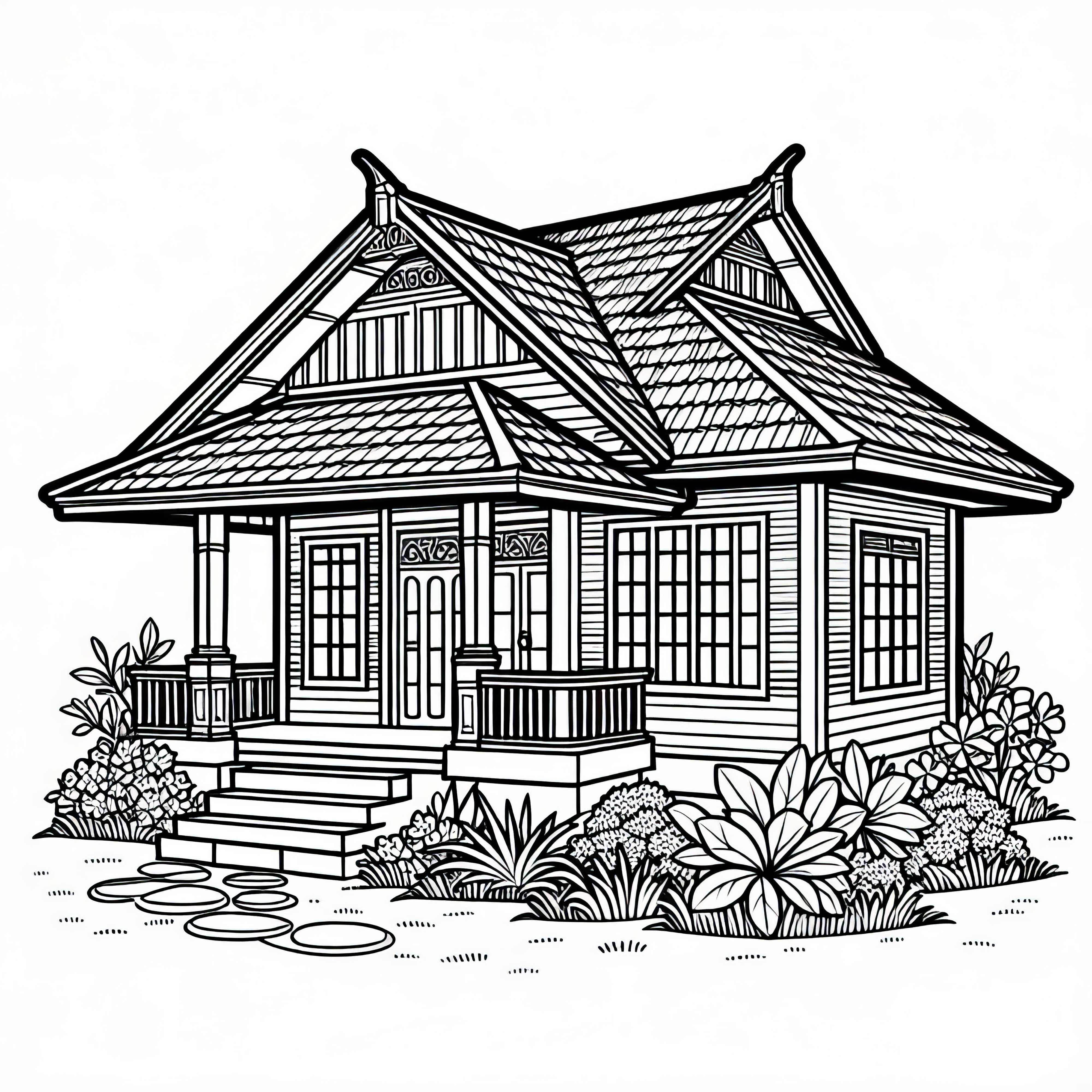 Free coloring page of a bungalow
