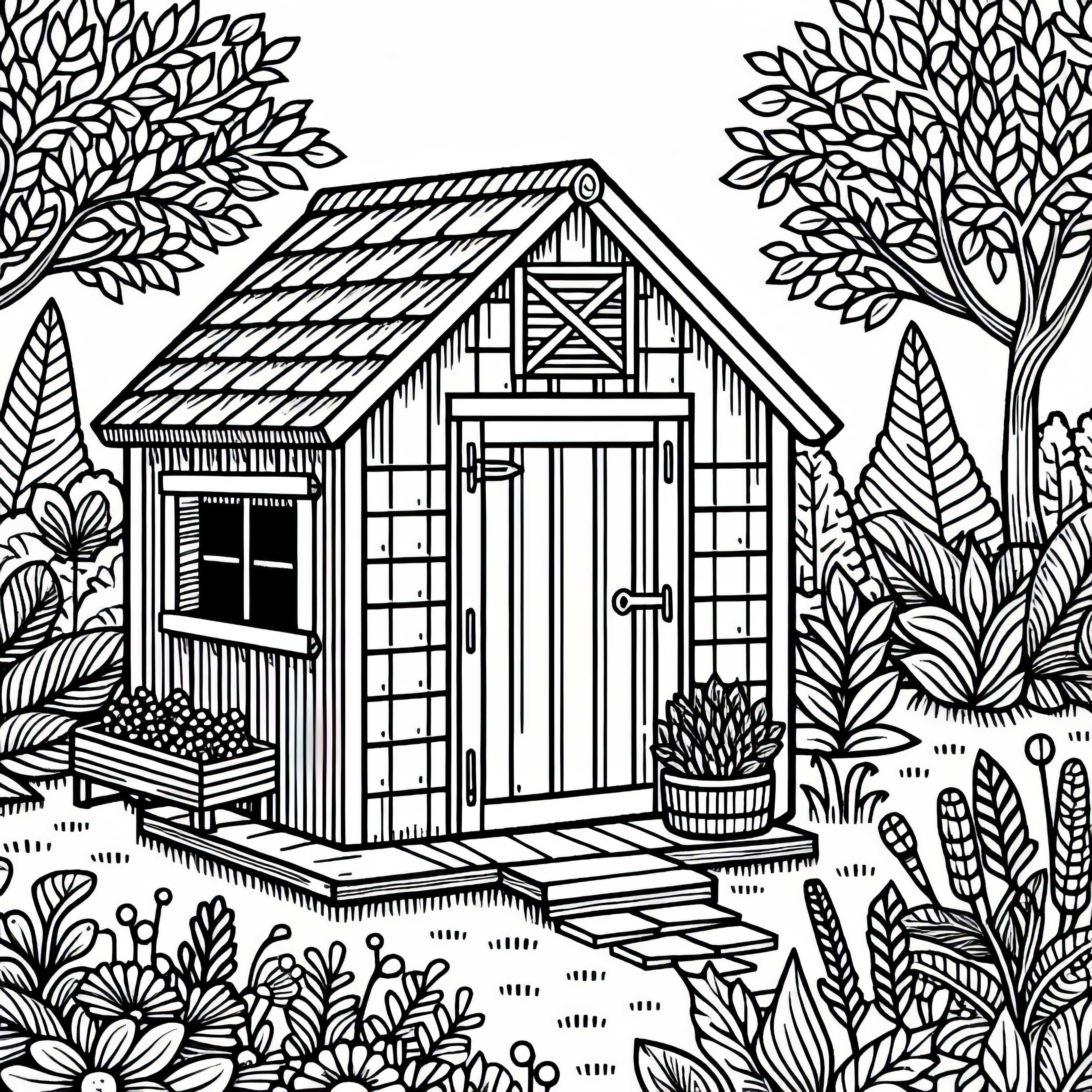 Garden house coloring template free