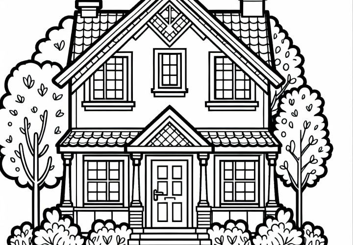 Free Coloring Page of a Single-Family House
