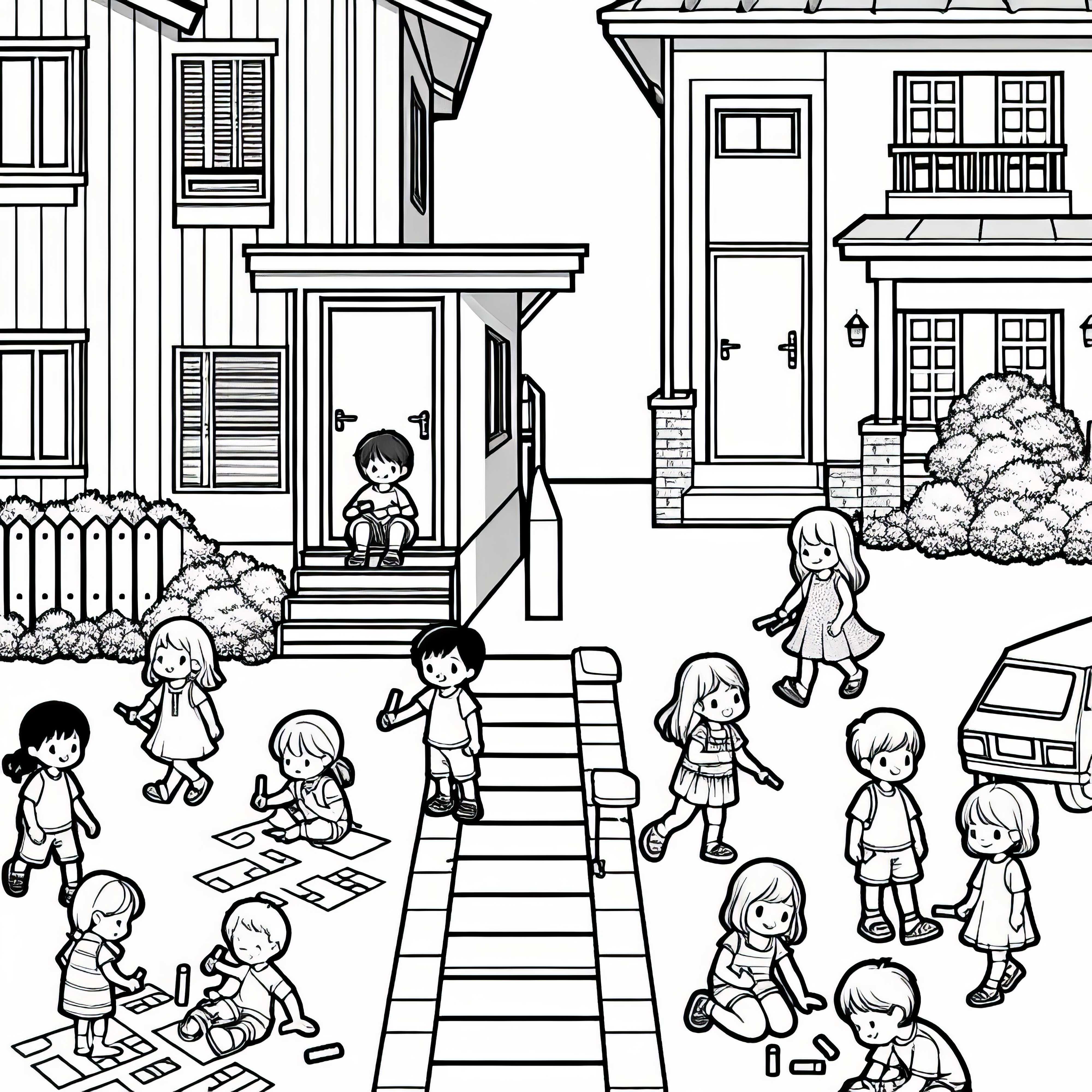 Children in front of residential building coloring page free Children in front of a residential building coloring page free