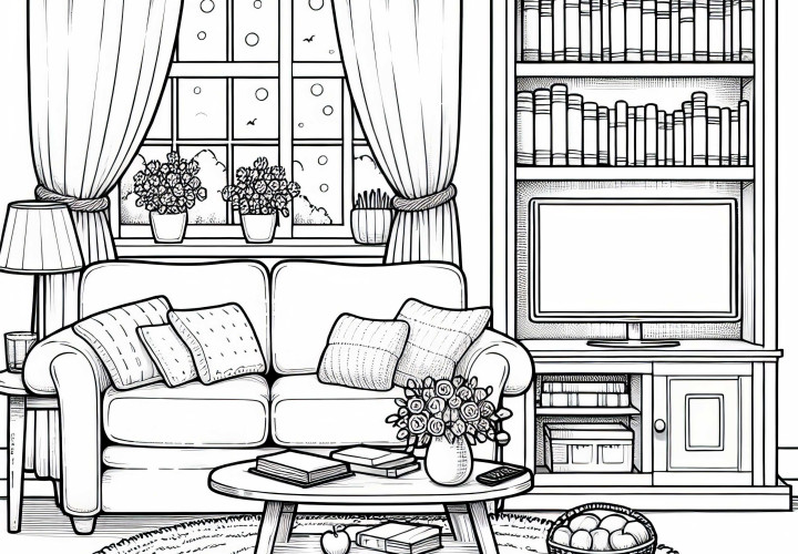 Free download of living room coloring page