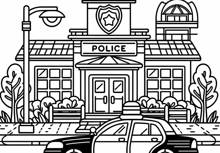 Desenho para colorir da estação de polícia grátis