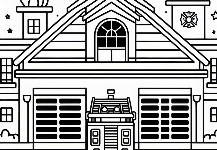 Desenho para colorir da estação de bombeiros grátis